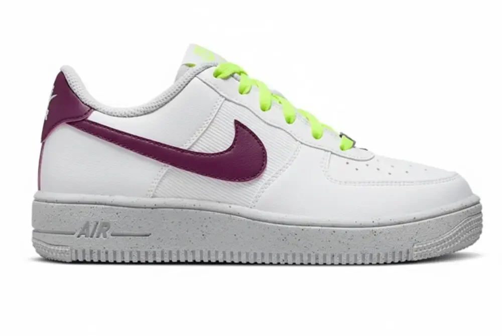 Nike Air Force 1 Low Crater Sneakers Kids US 5.5Y EU 38 White Burgundy Swoosh